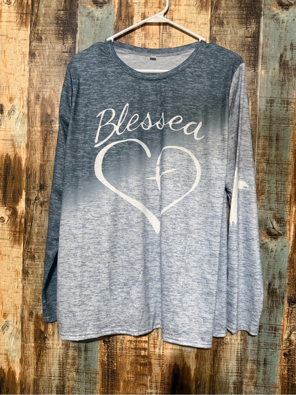 Source Unknown Light Blue Ombre "Blessed" Heart Long Sleeve Tee